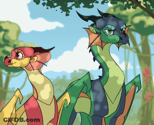 Two Dragons Are Standing Next To Each Other In A Drawing With A Watermark That Says ' 2014 ' On It GIF