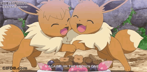 Two Eevees Hugging With Brown One Text GIF