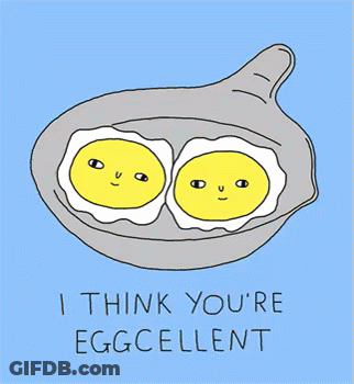 Two Eggs With Faces Saying I Think You're Eggcellent GIF
