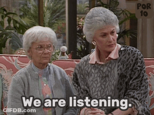 Two Elderly Women On Couch We Are Listening GIF