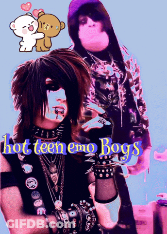 Two Emo Boys Are Standing Next To Each Other With The Words Hot Teen Emo Boys Above Them GIF