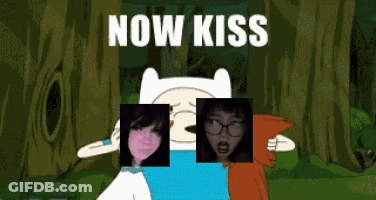 Two-Faced Cartoon Saying Now Kiss GIF