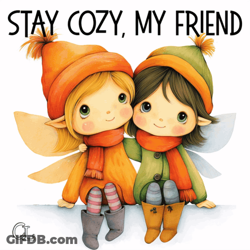 Two Fairy Dolls Stay Cozy My Friend GIF