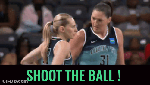 Two Female Basketball Players Shoot The Ball GIF
