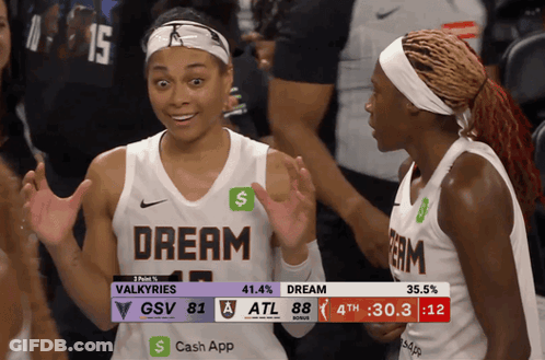 Two Female Basketball Players Wearing Dream Jerseys GIF