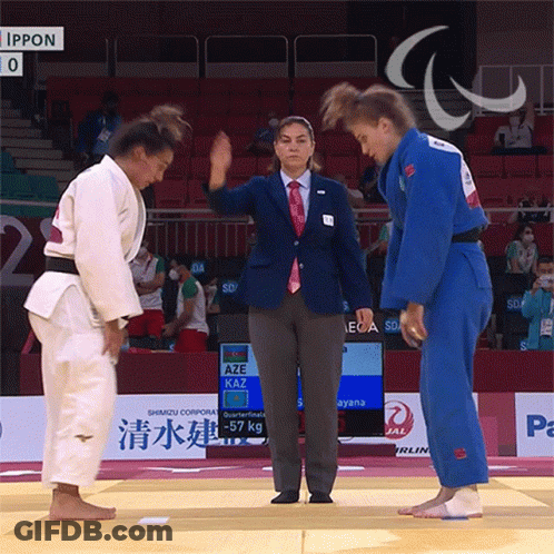 Two Female Judo Fighters Standing GIF