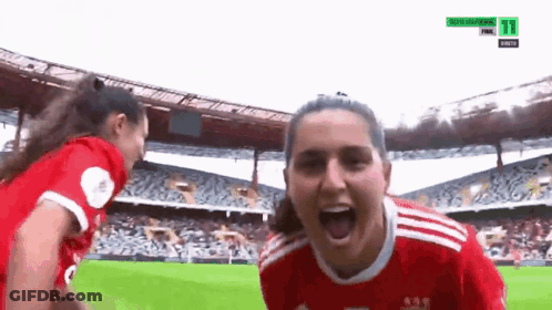 Two Female Soccer Players Celebrating Goal 71 GIF