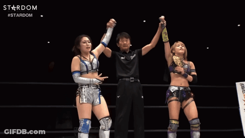 Two Female Wrestlers In A Ring With The Word Stardom On The Bottom GIF