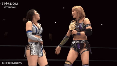 Two Female Wrestlers In A Ring With The Word Stardom On The Bottom GIF
