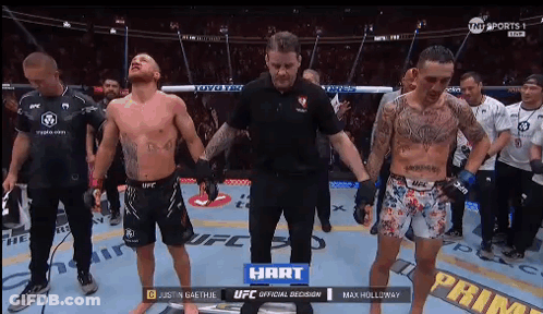 Two Fighters And Referee In Boxing Ring GIF