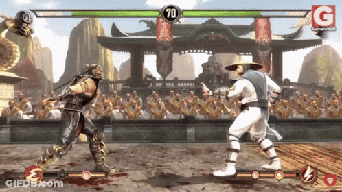 Two Fighters Are Fighting In A Video Game With The Number 70 In The Middle GIF