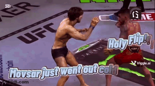 Two Fighters Are Fighting On A Ufc Ring And The Words Holy Flip Are Above Them GIF