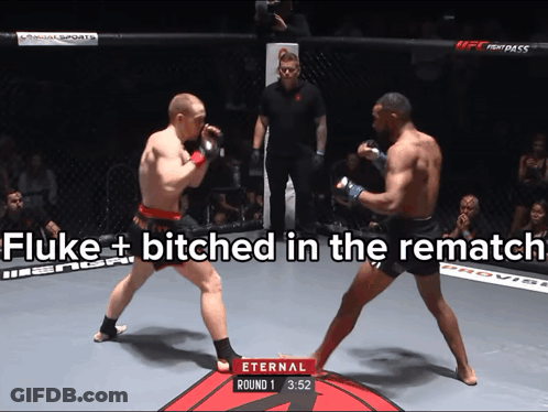 Two Fighters In Ring Saying Fluke Bitches In The Rematch GIF