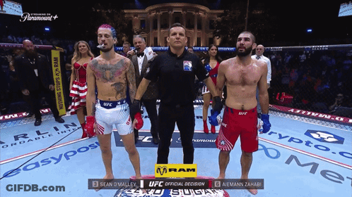 Two Fighters In Ring With Easypost Sign GIF