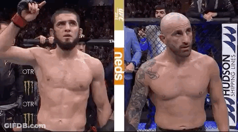 Two Fighters Standing In A Cage GIF
