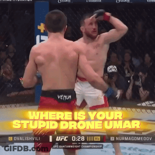 Two Fighters Standing With Caption Shut Up Merab Just 50 45 D Umar GIF