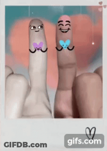 Two Fingers With Faces And Heart GIF