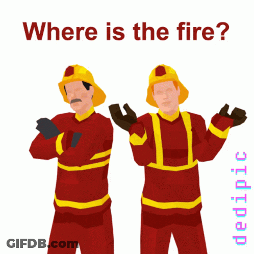Two Firefighters Asking Where Is The Fire GIF