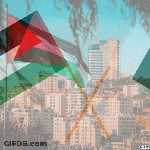 Two Flags Are Crossed In Front Of A Cityscape With Pixiz Written On The Bottom GIF