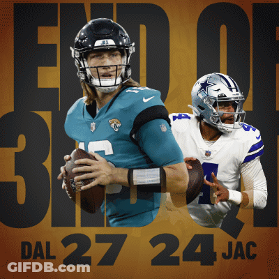 Two Football Players Are On A Poster With The Words End Of Dal 27 24 Jac GIF