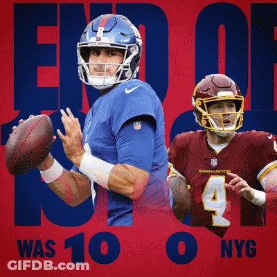 Two Football Players Are On A Red Background With The Words End Of Was 10 0 Nyg GIF