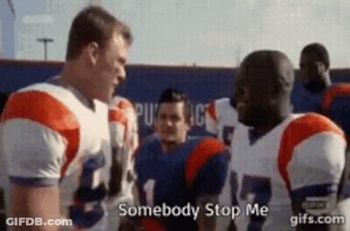 Two Football Players Are Talking To Each Other And One Of Them Is Saying Somebody Stop Me GIF