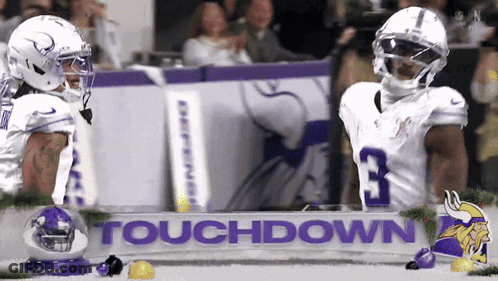Two Football Players By Touchdown Sign GIF