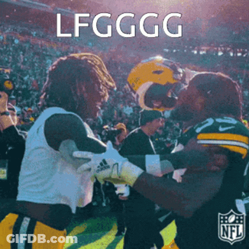 Two Football Players Hugging Lfggg Sign GIF