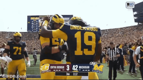Two Football Players Hugging With Number 19 GIF
