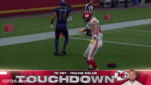 Two Football Players Running, One Wearing 87 GIF