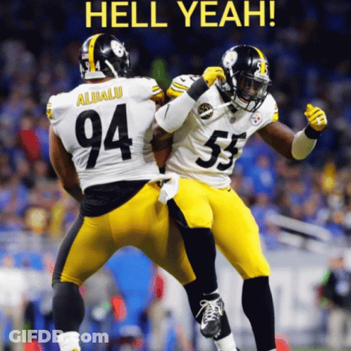 Two Football Players With The Number 94 And 53 On Their Shirts GIF