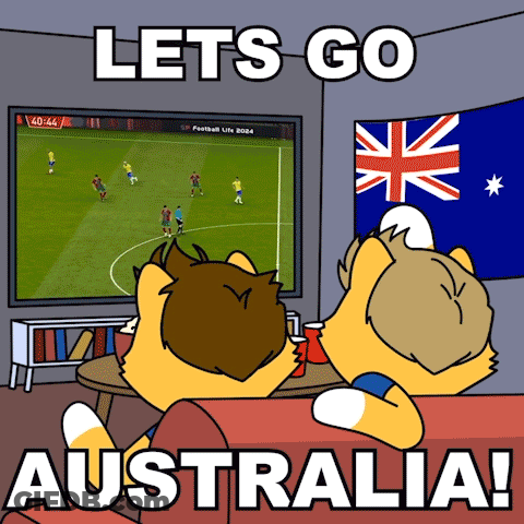 Two Foxes Watching Soccer Lets Go Australia GIF