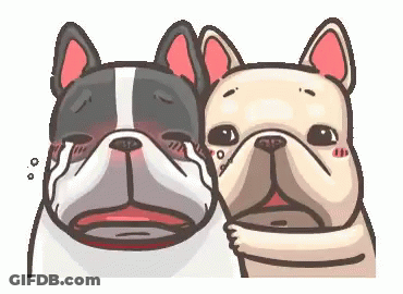 Two French Bulldogs Hugging Cartoon GIF