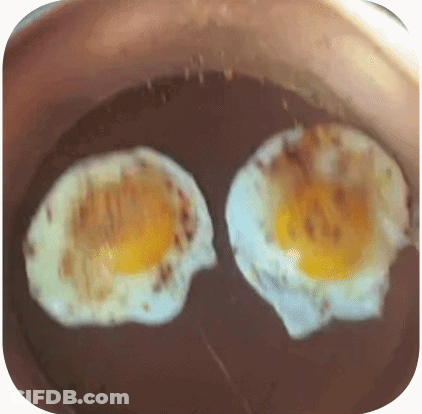 Two Fried Eggs Cooking In Oil Pan GIF
