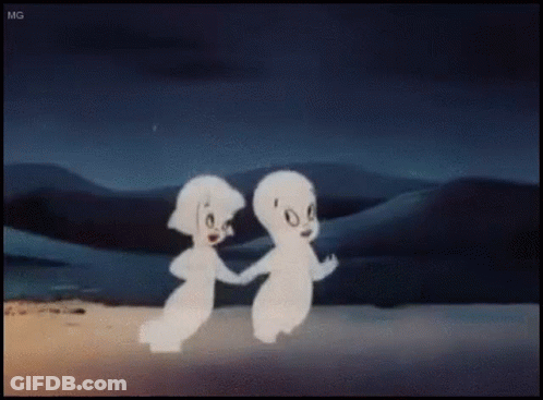 Two Ghosts Holding Hands Walking In Desert GIF