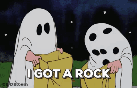 Two Ghosts Standing With I Got A Rock GIF