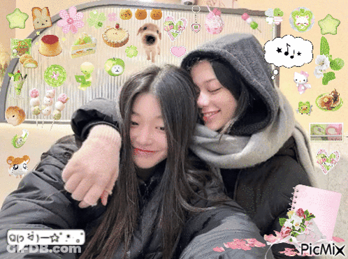 Two Girls Are Hugging Each Other In A Picmix Photo GIF
