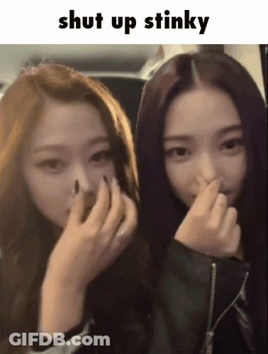 Two Girls Covering Noses Saying Shut Up Stinky GIF