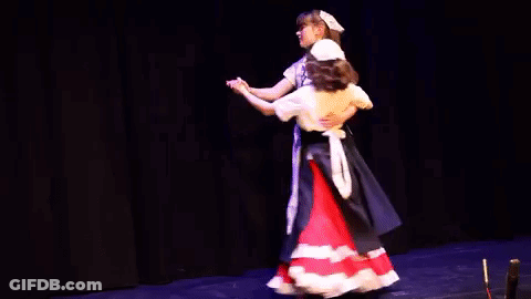 Two Girls Dancing In Costumes GIF