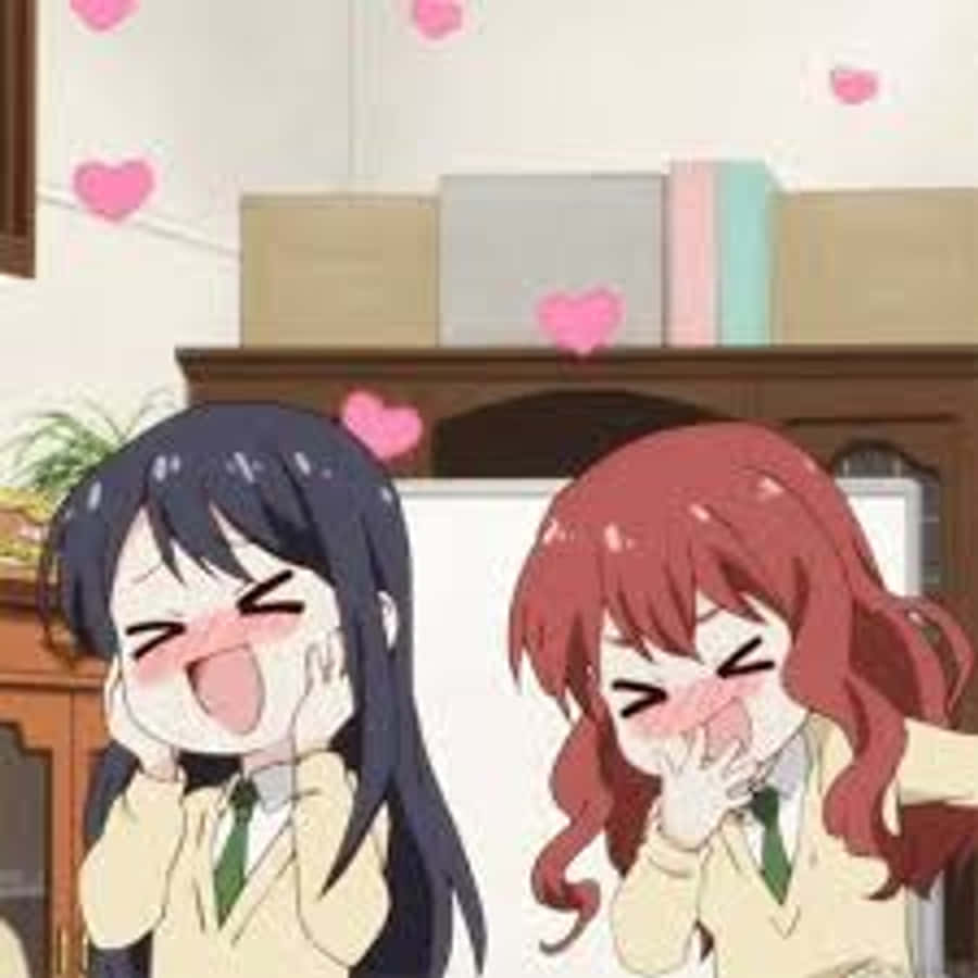 Two Girls Flirty Anime Heart GIF