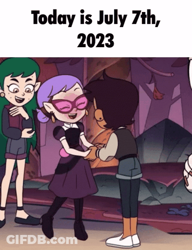 Two Girls Hugging Cartoon Saying July 7Th 2023 GIF