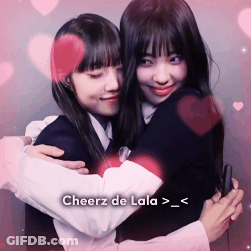 Two Girls Hugging Saying Cheerz De Lala GIF