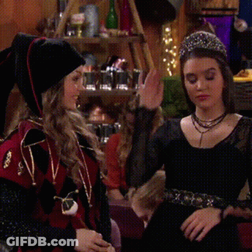 Two Girls In Costumes Are Standing Next To Each Other And The Words All Right Are Above Them GIF