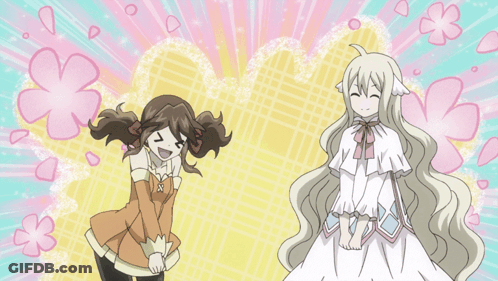 Two Girls In Dresses With Flowers GIF