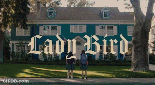 Two Girls In Front Of Lady Bird House GIF