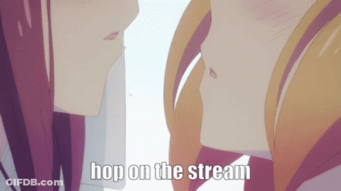 Two Girls Kissing Caption Hop On The Stream GIF
