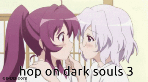Two Girls Kissing Hop On Dark Souls 3 GIF