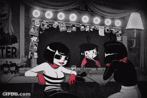 Two Girls Looking In Mirror With Terror Sign GIF