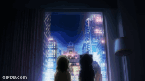 Two Girls Looking Out Window At Night GIF