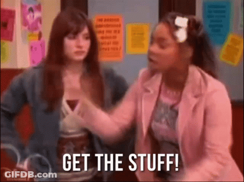 Two Girls One Saying Get The Stuff! GIF